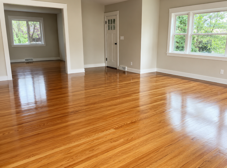 Freshly refinished hardwood floor in a Clarksburg, MD home