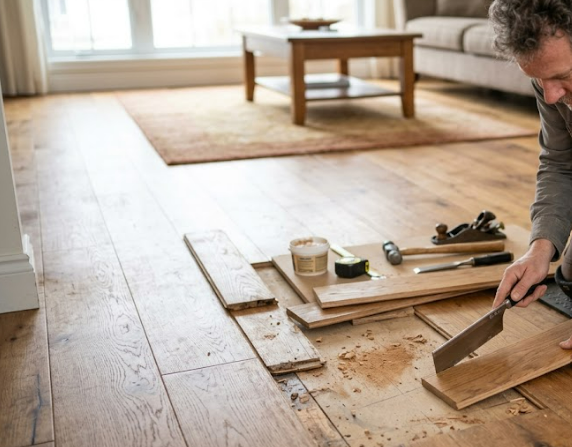Hardwood board replacement repair in a Chevy Chase, MD home