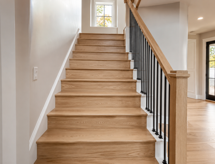 Solid oak hardwood stair installation in a Silver Spring, MD home